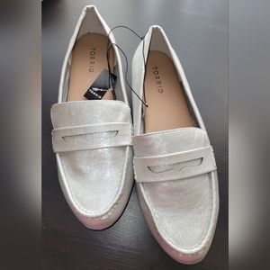 Torrid Faux Leather Loafer in Silver